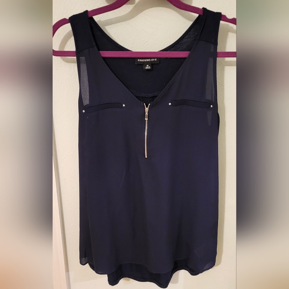 ***LAST CHANCE*** Fortune & Ivy Deep Blue Zip-Front Blouse